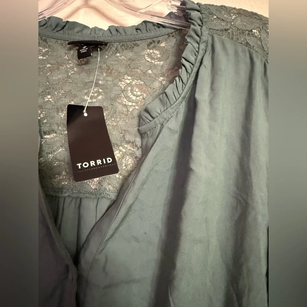 Torrid New Size 2 18/20 Mini Challis Shirt Dress Dark Forest Green Flowy - Picture 7 of 9